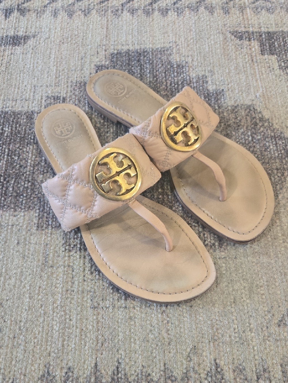 Tory Burch Benton Pink Leather Sandals with Gold Logo